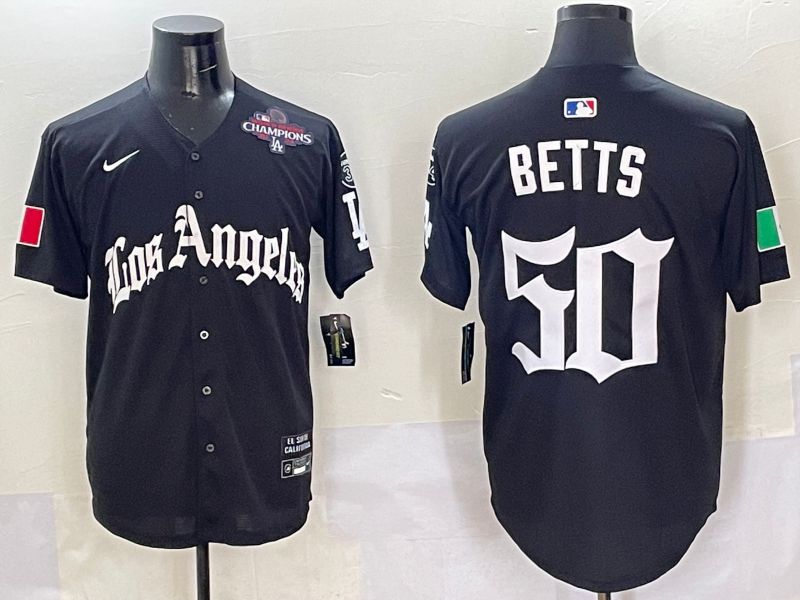 Men Los Angeles Dodgers #50 Betts Black Five generations Joint Name 2025 Nike MLB Jersey style 8->los angeles dodgers->MLB Jersey
